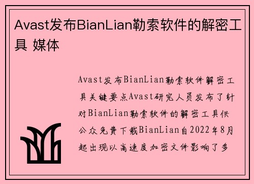 Avast发布BianLian勒索软件的解密工具 媒体