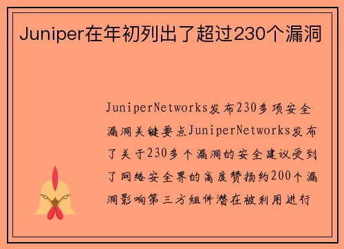 Juniper在年初列出了超过230个漏洞 