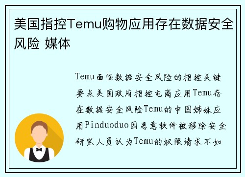 美国指控Temu购物应用存在数据安全风险 媒体